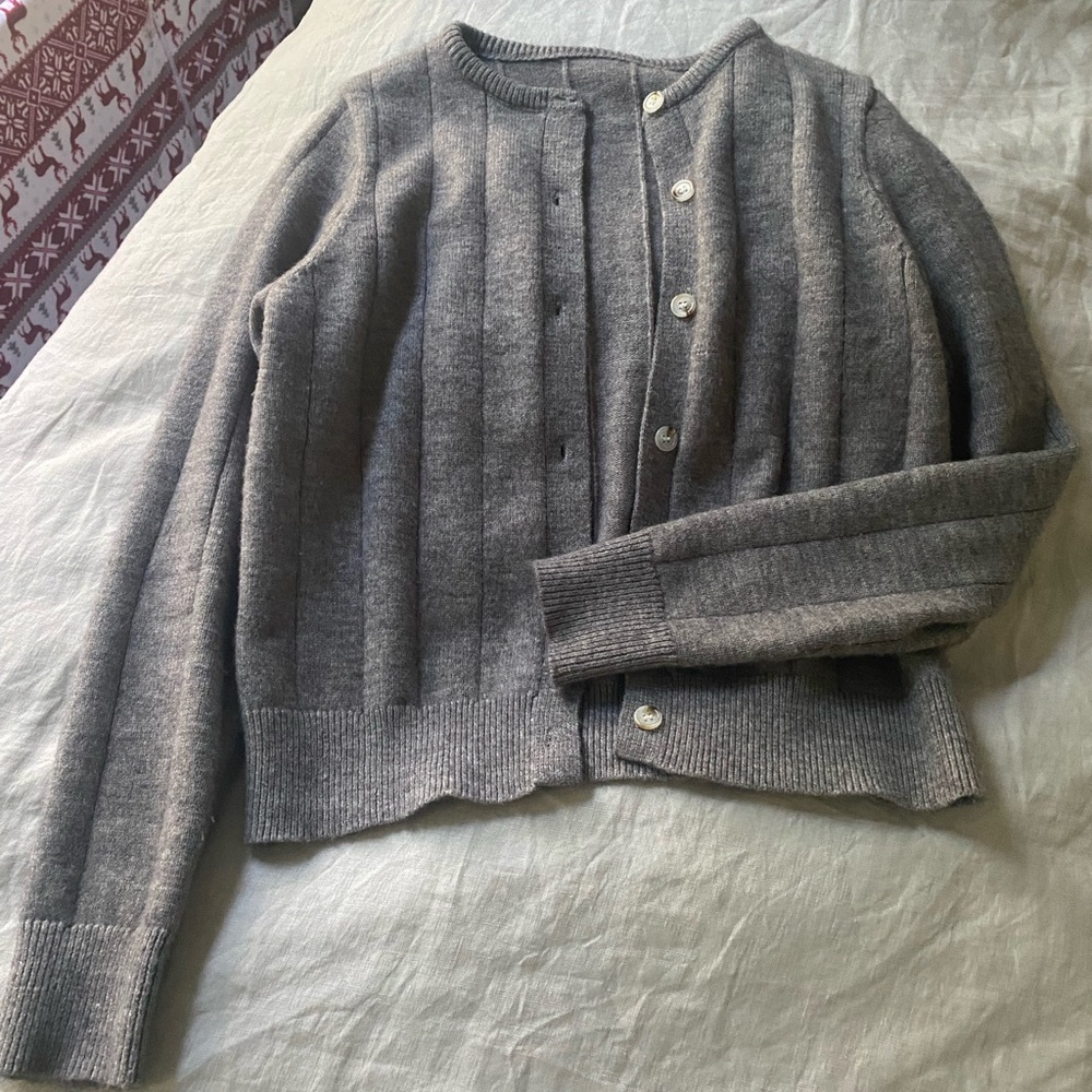 Gray Ribbed Cardigan Sweater S